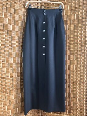 State of Claude Montana Vintage Black Maxi Skirt Made Italy Button Front Belted